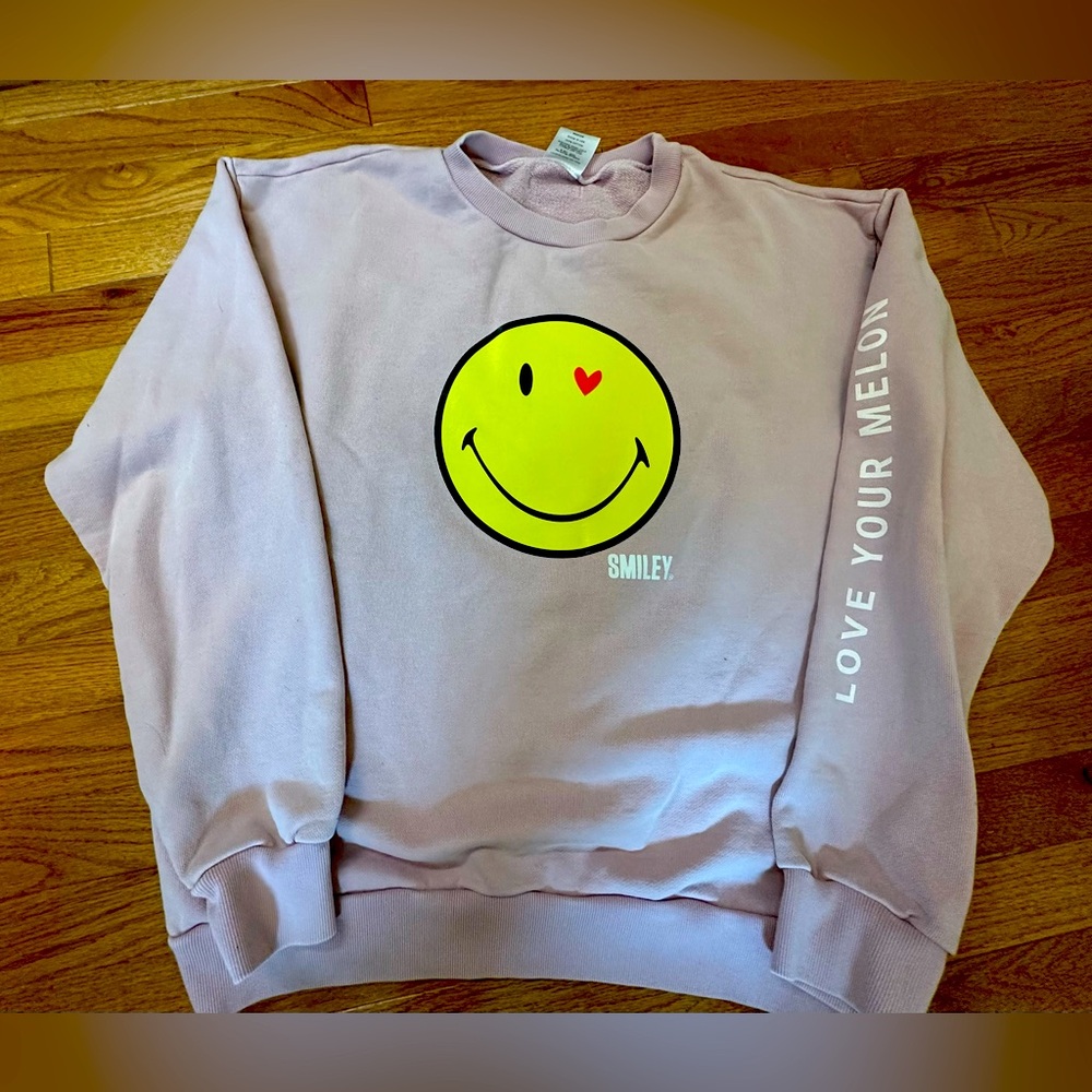 Love Your Melon Mauve Smiley Face Crewneck Sweatshirt